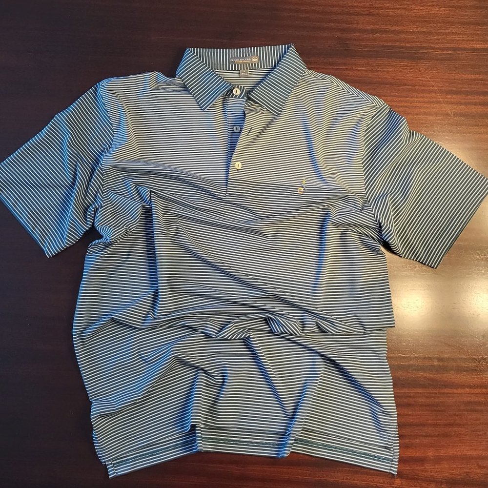 Peter Millar Summer Comfort Polo - size L - Green and white stripe - Streamsong